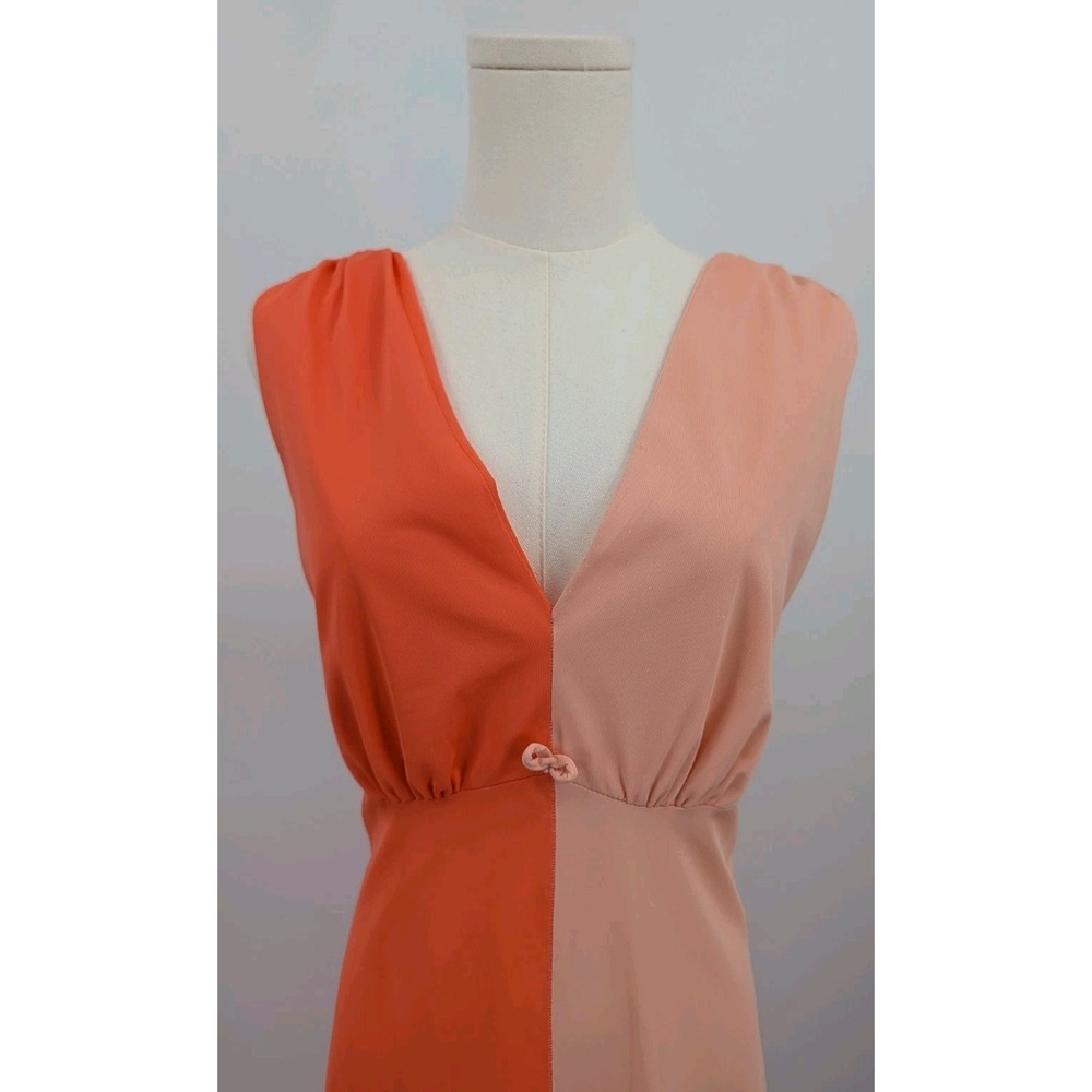 Vintage Colorblock Long Nightgown Slip Dress Size‎ S Nylon Coquette Romantic